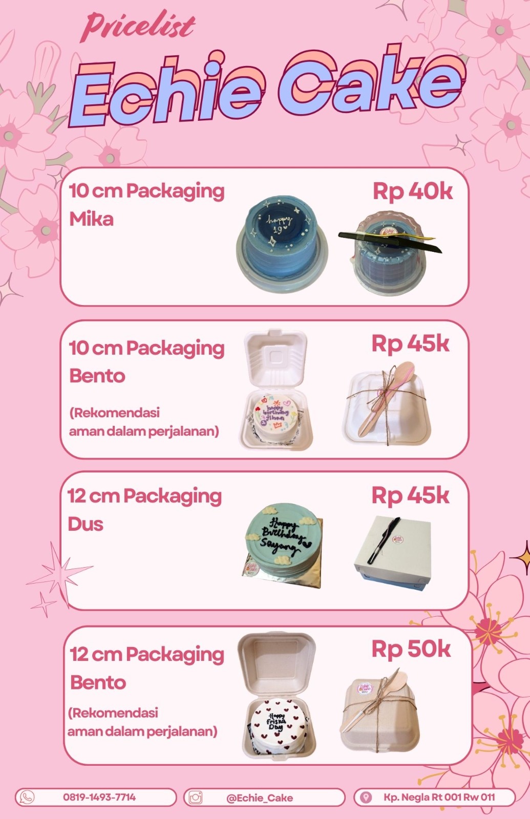 Pricelist Echie Cake